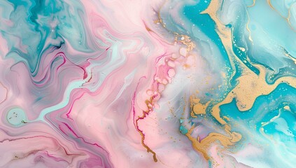 Fototapeta premium Beautiful luxury abstract fluid art painting in marble texture with liquid gold swirls, turquoise and pastel pink colors for elegant background design 