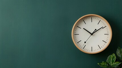 A stylish wall clock on a green background, enhancing the interior decor with elegance and modern design.