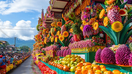 Kadayawan Festival in the Philippines decorated with flowers and fruits, colorful Davao City