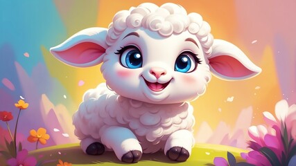 illustration of cute smiling baby lamb background