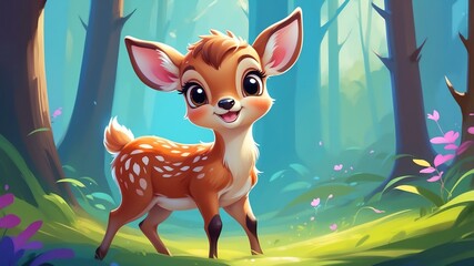 illustration of cute smiling baby deer background