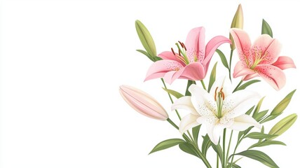 Fototapeta premium Lily bouquet, isolated on white background, flat design illustration