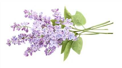 Lilac bouquet, isolated on white background, flat design illustration
