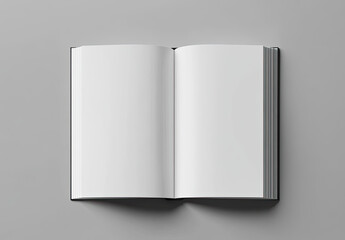 White open book with blank pages on grey background.. Created with Ai