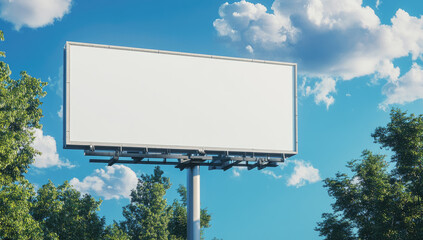 3D rendering of a blank billboard against a blue sky background,. Created with Ai