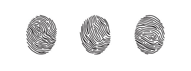 Fingerprint icon set, print hand drawn doodle style. Outline print finger.