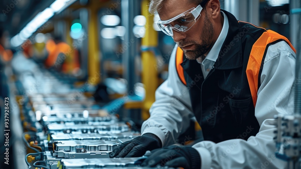 Poster engineer working in a ev battery manufacturing company. generative ai.