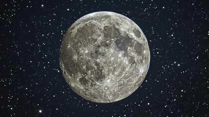 Fototapeta premium Close-up of a full moon in a clear night sky surrounded by stars