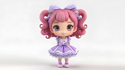 Fototapeta premium Design a 3D model of a cute chibi girl standing against a pure white background