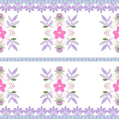 Border of pastel Indian motif pattern paisley ikat seamless pattern in pink  purple flower frame ,concept design for carpet , fabric ethnic pattern ornament ,media print pattern for saree and tile.