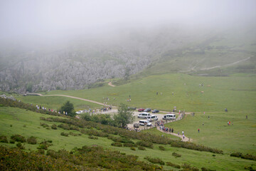 fog over the Covadonga lakes, Picos de Europa, Asturias, Spain