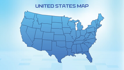 Blue detailed map of United States with States administrative divisions. Political United States map vector illustration.