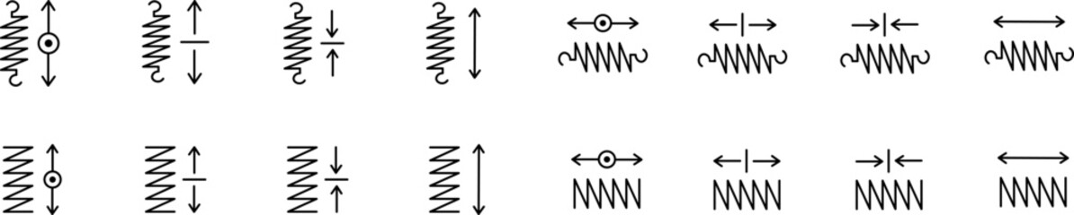 Spring, elastic, flexibility icons set. Vector icons of Springs