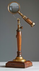 Antique Brass and Wood Magnifying Glass on Stand