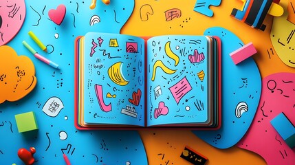 Colorful Notebook with Abstract Drawings.