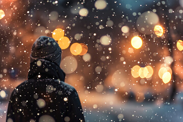 Snowfall scenes with unique perspectives on a city street.