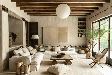Hygge-inspired interior design with neutral colors and textures.
