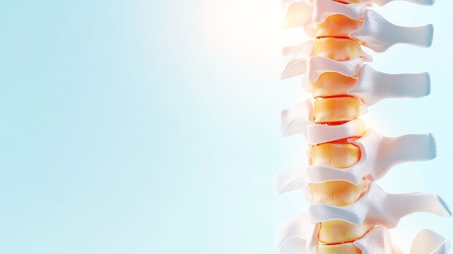 A detailed view of a spinal column highlighting vertebrae structure and health. Ideal for medical and educational use.
