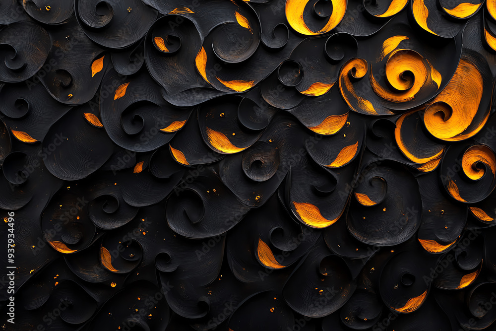 Aufkleber intricate black and gold abstract design featuring swirling patterns and textures, perfect for moder