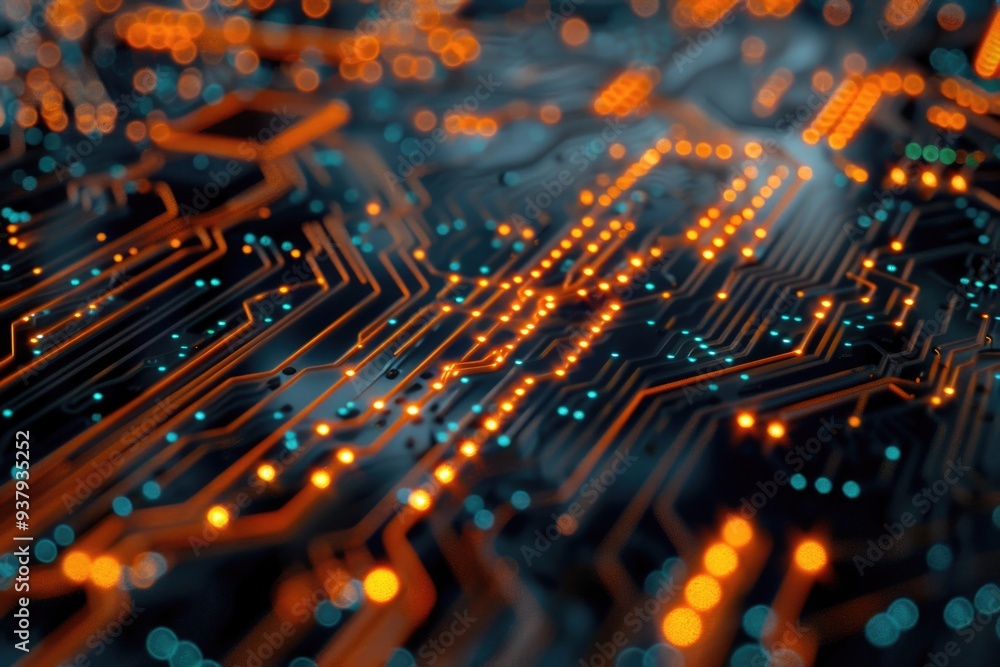 Poster a detailed view of electronic components and wiring on a circuit board
