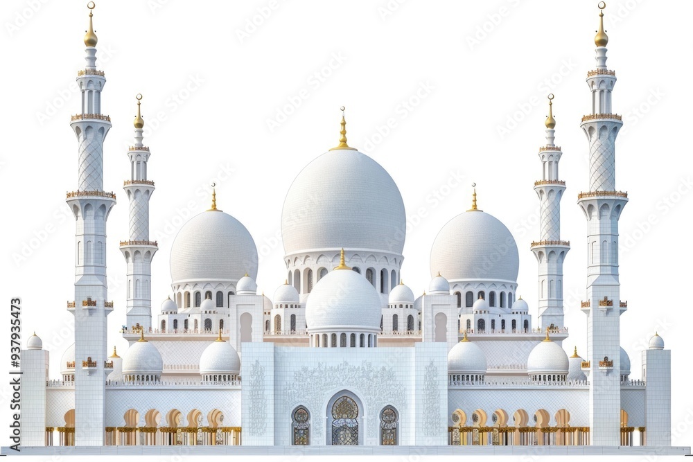 Poster A large white building with multiple white domes, suitable for use in architectural or futuristic settings