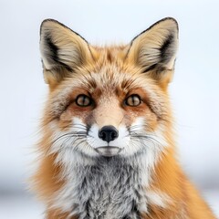 Fototapeta premium Curious Red Fox Exploring a Grassy Meadow Against a White Background