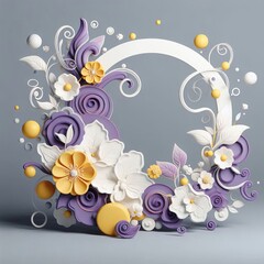 A Beautiful Arrangement of Colorful Flowers and Whimsical Swirls on a Soft Grey Background Evoking Joy and Serenity in Artistry.