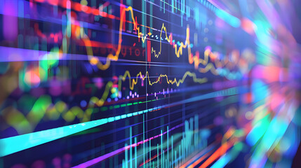 
A dynamic display of stock market data with fluctuating graphs and figures