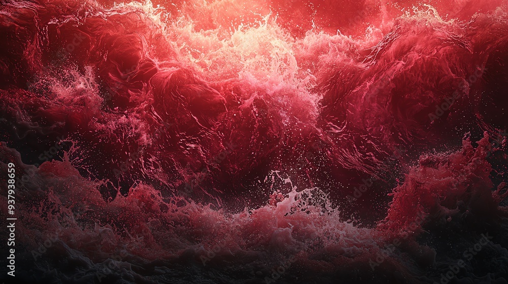 Aufkleber a dramatic scene of turbulent waves in deep red hues, creating a striking and bold visual effect for