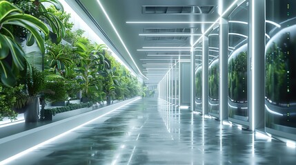 A modern datacenter with plants. Generative AI.