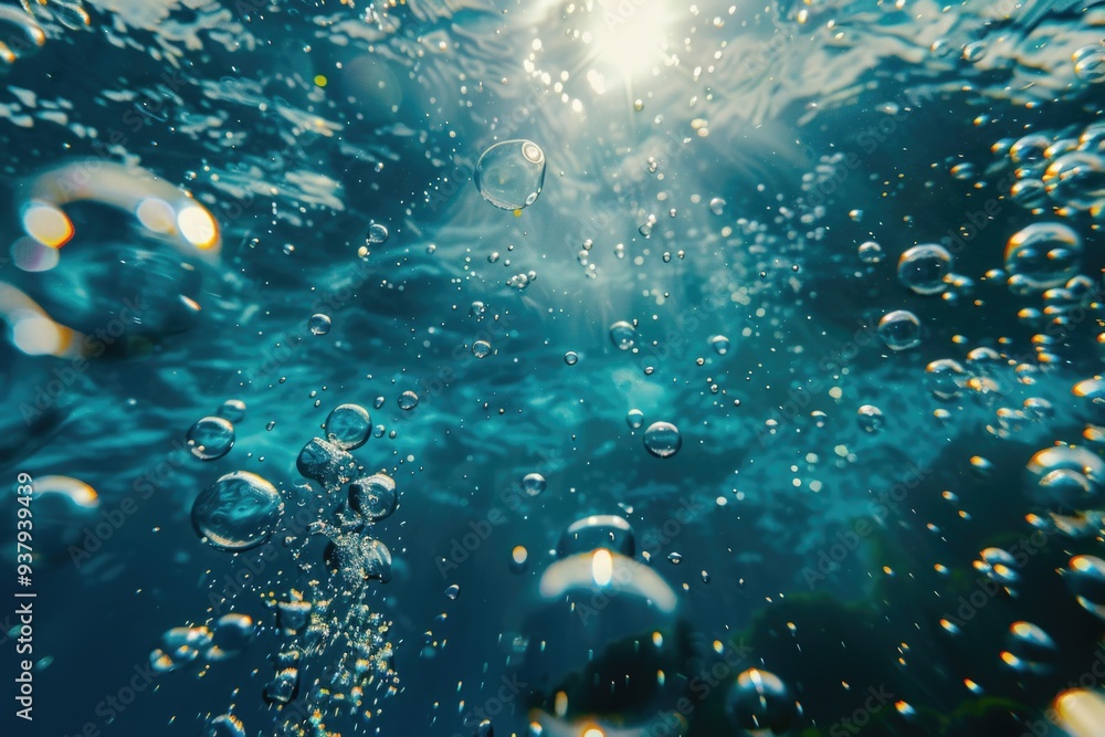 Poster A scene with sunlight shining through the surface of water, creating a mesmerizing display of light and shadow