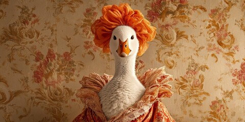 Whimsical Renaissance Duck Portrait: AI-Generated Animal Art for Creative Marketing. Elegant Abstract Design with Anime-Style Elements. Perfect for Party Invitations, UI, Web Posters, and 4K Wallpaper