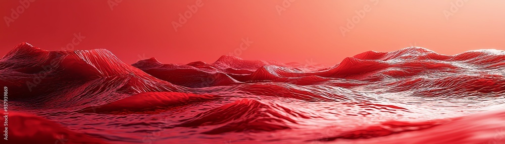 Poster a mesmerizing abstract landscape featuring vibrant red waves, creating a striking visual impact and 