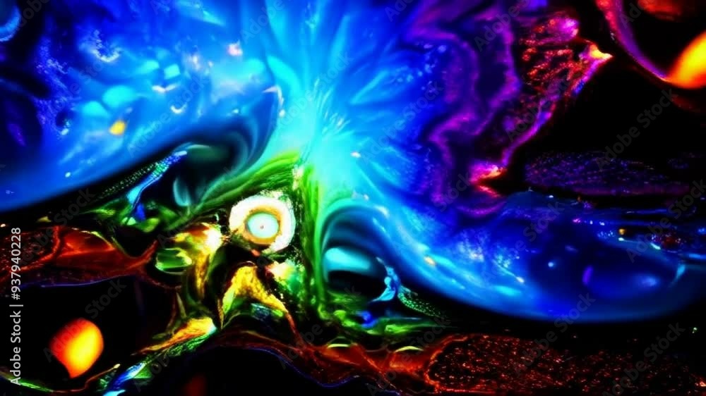 Poster a vibrant and surreal abstract animation featuring a kaleidoscope of colors and fluid, organic shape
