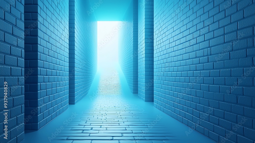 Aufkleber a serene blue hallway with light streaming from the end, creating a tranquil and ethereal atmosphere