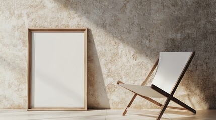 Modern Folding Chair Art: Perfect Poster Design for Dynamic Interiors with a Stylish Touch, Featuring a Sleek Frame and Textured Wall for Contemporary Spaces