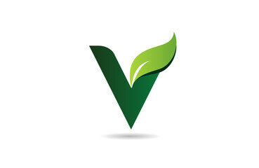 green leaf V letter alphabet logo icon design suitable for a green or vegan vegetarian concept