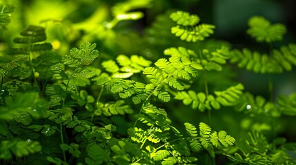 Close Up of Lush Green Fern Leaves in Sunlight