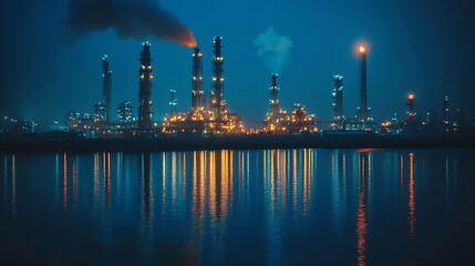 Oil refinery night plant and tower of Petrochemistry industry in oil and gas industry : Generative AI