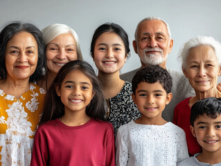 Happy Multi Generational Family Portrait   Smiling Grandparents  Parents and Children
