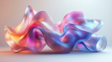 Obraz premium Iridescent Shape on Light Background Rendered in 3D, Ideal for Creative and Modern Design Projects - Generative AI.