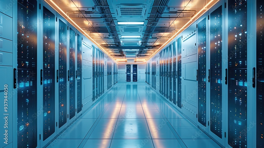 Aufkleber a room filled with servers and data racks. generative ai.