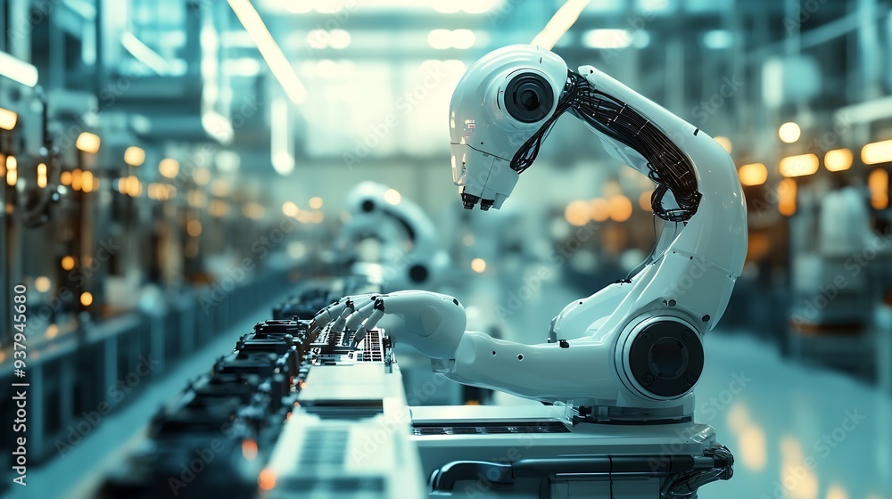 Poster xai smart industry robot arms for digital factory production technology showing automation manufactu