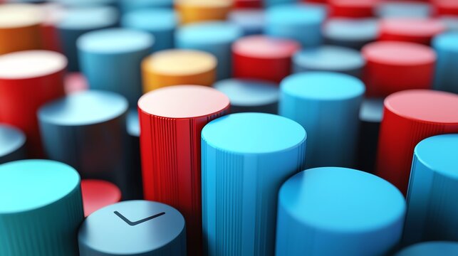 Colorful array of round knobs creates a vibrant and dynamic visual effect, ideal for technology and design themes.