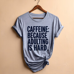 Caffeine: Because Adulting is Hard &ndash; Bold Typography T-Shirt Design.