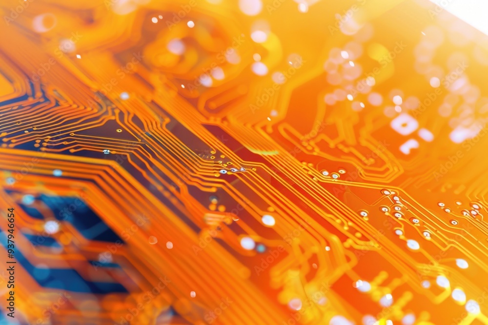 Poster Close up shot of an electronic circuit board with various components and wires