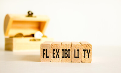 Flexibility symbol. Concept word Flexibility on beautiful wooden blocks. Beautiful white...