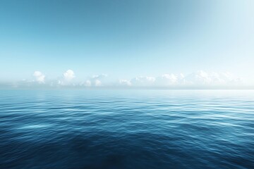 Fototapeta premium Serene ocean view with calm water and gentle clouds under a bright sky, perfect for relaxation and tranquility themes.