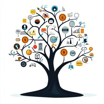 26. Abstract depiction of an economic policy tree with branches representing different economic outcomes, concept of decision analysis