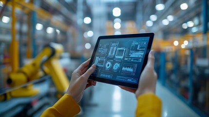 Computer and digital tablet for control of robots in a smart factory Smart industry 40 concept : Generative AI